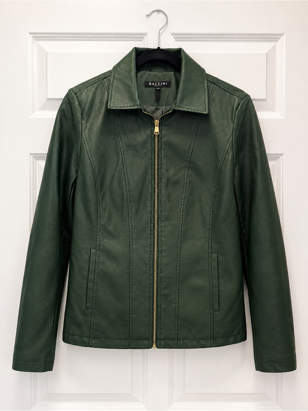 Baccini Green Faux Leather Zip-Front Jacket Size S EUC